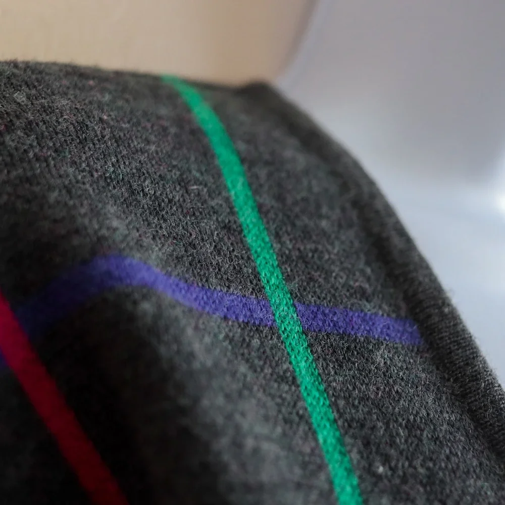 Vintage Liz Claiborne Wool Cashmere Blend Cardigan 80s 90s Plaid Grid Sweater M‎